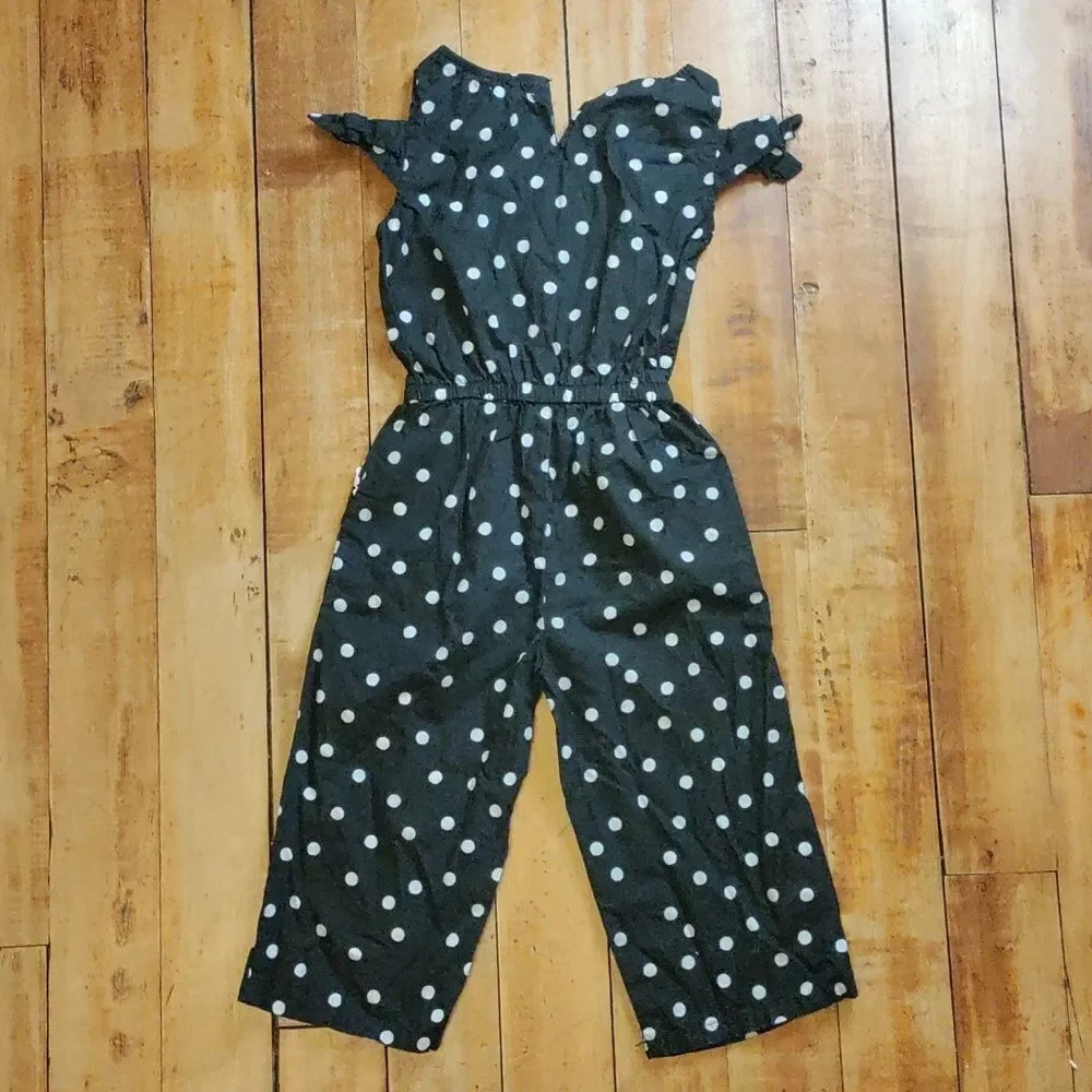 Flapdoodles Romper Size 5 Black White Polka Dot Jumpsuit Cotton Spring